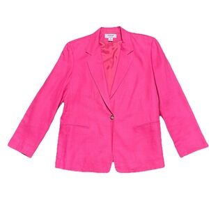 Vintage Linen Blazer Lombard Classics Size 16 Single Button Relaxed Fit Classic